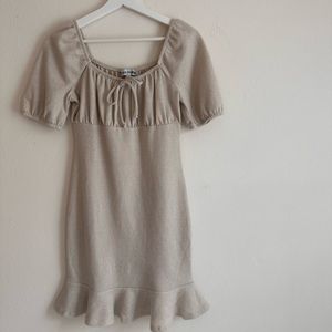 beige ruffle dress